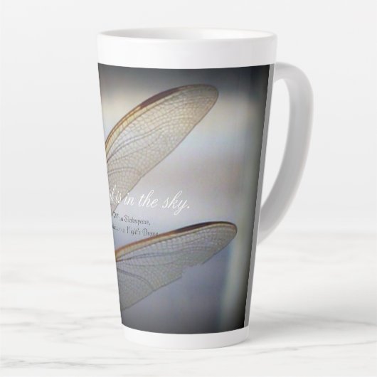 シェイクスピアとトンボ翼のマクロ引用文 カフェラテマグ (右アングル)