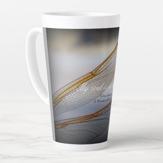 シェイクスピアとトンボ翼のマクロ引用文 カフェラテマグ (左アングル)