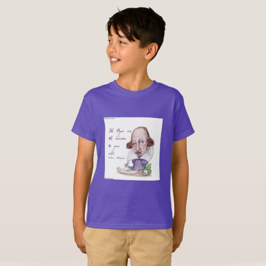 シェイクスピアの似顔絵とテンペストの引用少年Tシャツ Tシャツ (正面フル)