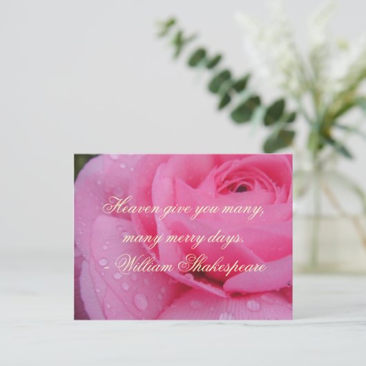 シェイクスピアメリー日引用文ピンクローズ シーズンポストカード (スタンド正面)