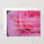 シェイクスピアメリー日引用文ピンクローズ シーズンポストカード (正面/裏面)