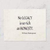 シェイクスピア引用文正直ほど豊かな遺産はない ポストカード (正面)