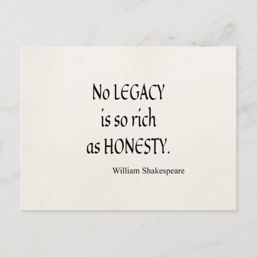 シェイクスピア引用文正直ほど豊かな遺産はない ポストカード (正面)