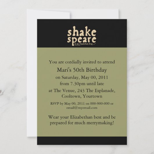 シェイクスピア-エリザベス朝時代のものだ 招待状 (正面)