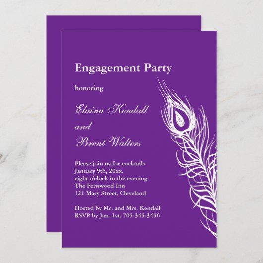 シェイクユテールフェザー婚約パーティ招待状 招待状 (正面/裏面)