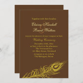 シェイクユテールフェザー結婚式招待状茶色 招待状 (正面/裏面)