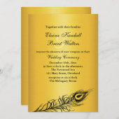 シェイクユテールフェザー結婚式招待状金ゴールド 招待状 (正面/裏面)