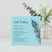 シェイクユテールフェザー誕生日招待状ターコイズ 招待状 (スタンド正面)