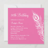 シェイクユテールフェザー誕生日招待状(明るい赤紫色) 招待状 (正面)