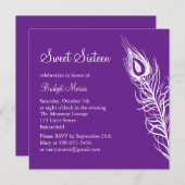 シェイクユテールフェザー誕生日招待状(紫) 招待状 (正面/裏面)