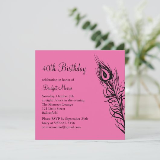 シェイク·ユア·テール·フェザーズ·誕生日招待状(明るい赤紫色) 招待状 (スタンド正面)