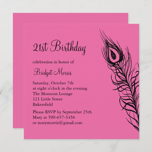 シェイク·ユア·テール·フェザーズ·誕生日招待状(明るい赤紫色) 招待状 (正面/裏面)