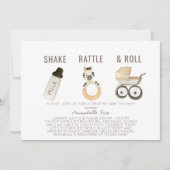 シェイク ラトル & ロール ボーホー ドライブバイ ベビーシャワー 招待状 (正面)