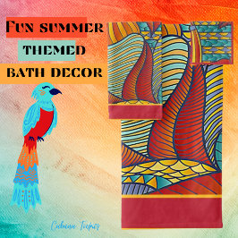 シェイプコンテンポラリーティール（緑がかった色）、オレンジ、黄おもしろい バスタオルセット