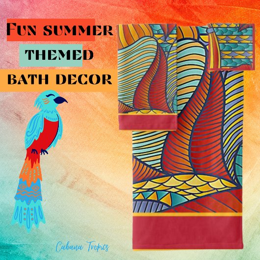 シェイプコンテンポラリーティール(緑がかった色)、オレンジ、黄おもしろい バスタオルセット