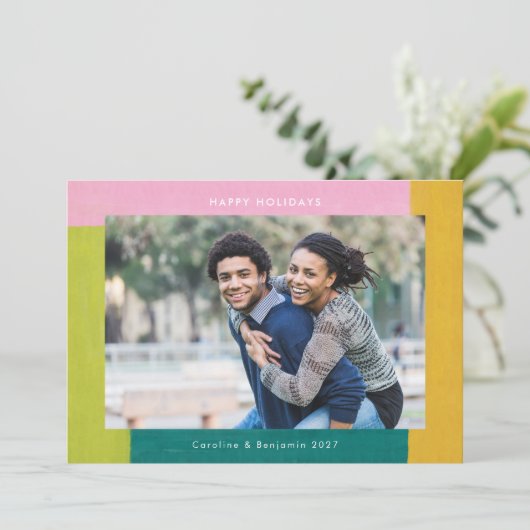 シェイプユニークカラフルティール（緑がかった色）グリーンピンク写真 シーズンカード (スタンド正面)