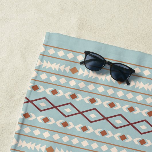 シェイプRptアステカパターンラストクリームティール（緑がかった色） – 青 ビーチタオル (インサイチュ)