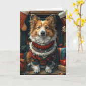シェットランドシェプドッグとクリスマスプレゼント暖炉 カード (黄色い花)