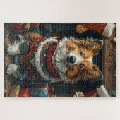 シェットランドシェプドッグとクリスマスプレゼント暖炉 ジグソーパズル (横)