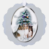 シェットランドシェプドッグのクリスマスプレゼント オーナメントカード (正面)