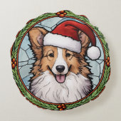 シェットランドシェプドッグのステンドグラスのクリスマス ラウンドクッション (裏面)