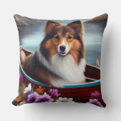 シェットランドシェプドッグをパドルに：風光明媚な冒険 クッション (正面)