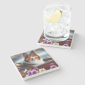 シェットランドシェプドッグをパドルに:風光明媚な冒険 ストーンコースター (横)