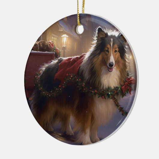 シェットランドシェプドッグクリスマスフェスティバルシーズン セラミックオーナメント (左)