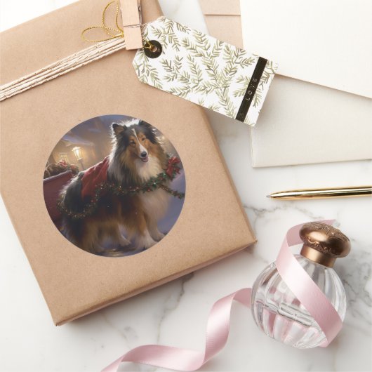 シェットランドシェプドッグクリスマスフェスティバルシーズン ラウンドシール (ギフト)
