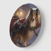 シェットランドシェプドッグクリスマスフェスティバルシーズン ラージ壁時計 (傾斜)