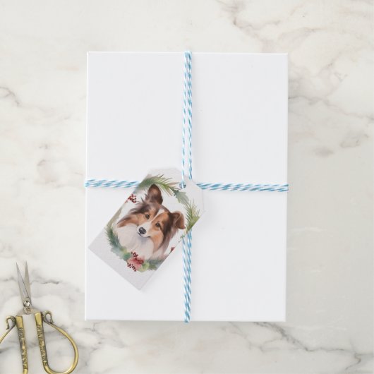 シェットランドシェプドッグクリスマスリースフェスティバルカップ ギフトタグ (より糸付き)