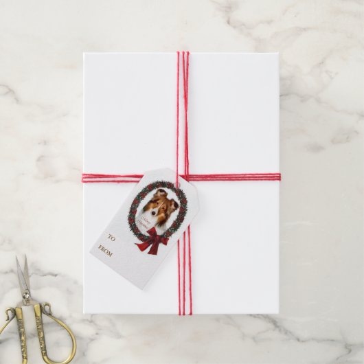 シェットランドシェプドッグクリスマスリース ギフトタグ (より糸付き)