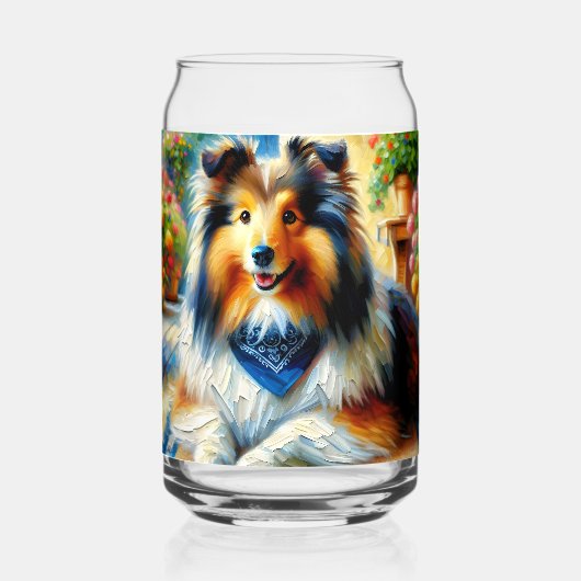 シェットランドシェプドッグコテージガーデンシーン ガラス缶 (正面)