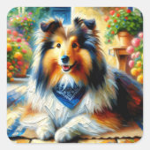 シェットランドシェプドッグコテージガーデンシーン スクエアシール (正面)