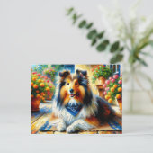 シェットランドシェプドッグコテージガーデンシーン ポストカード (スタンド正面)