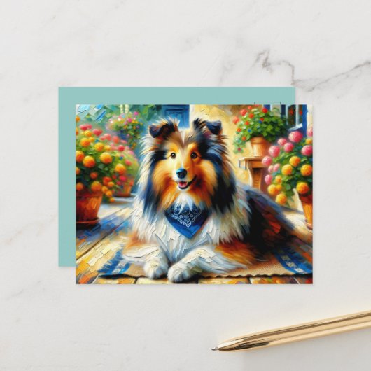 シェットランドシェプドッグコテージガーデンシーン ポストカード (正面/裏面インサイチュ)