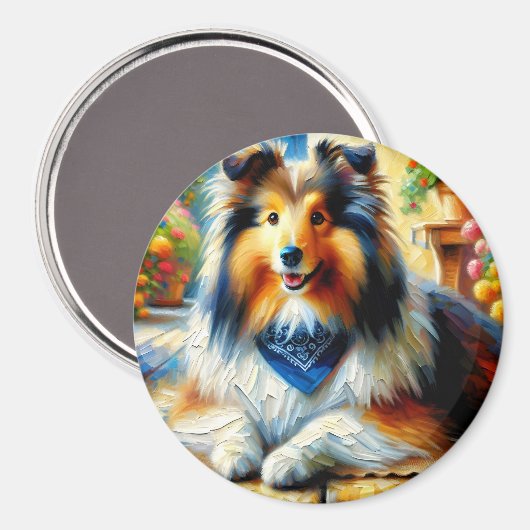 シェットランドシェプドッグコテージガーデンシーン マグネット (正面/裏面)