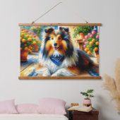 シェットランドシェプドッグコテージガーデンシーン 吊り下げ型タペストリー (寝室)