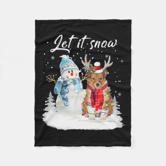シェットランドシェプドッグサンタドッグクリスマス雪だるまクリスマス フリースブランケット (正面)