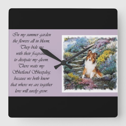 シェットランドシェプドッグシェットランド・ シープドッグアートギフト スクエア壁時計 (正面)