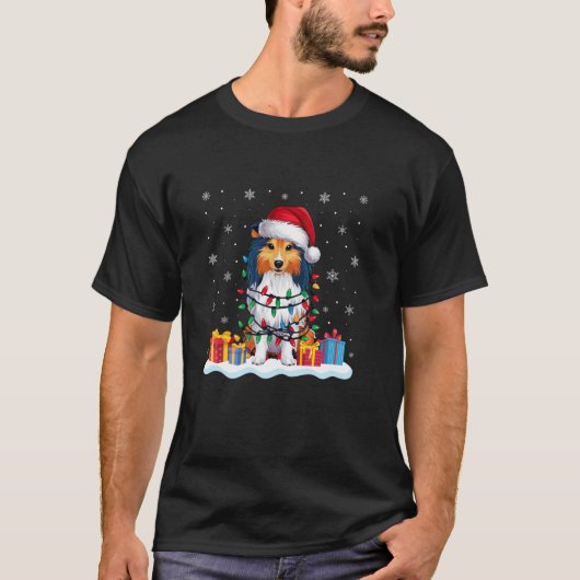シェットランドシェプドッグドッグサンタハットクリスマスツリーリグ Tシャツ (正面)