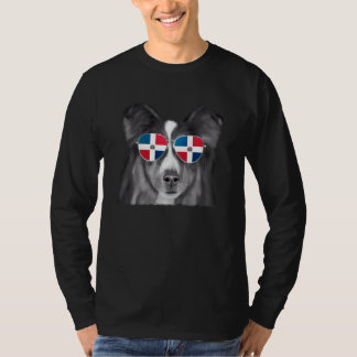 シェットランドシェプドッグドッグドミニカ国旗のサングラス Tシャツ