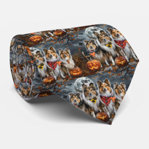 シェットランドシェプドッグハロウィン不気味 ネクタイ