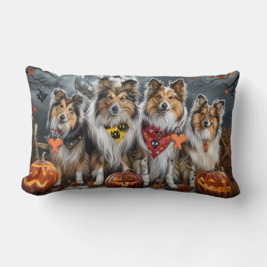 シェットランドシェプドッグハロウィン不気味 ランバークッション (正面)