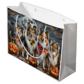 シェットランドシェプドッグハロウィン不気味 ラージペーパーバッグ (裏面アングル)