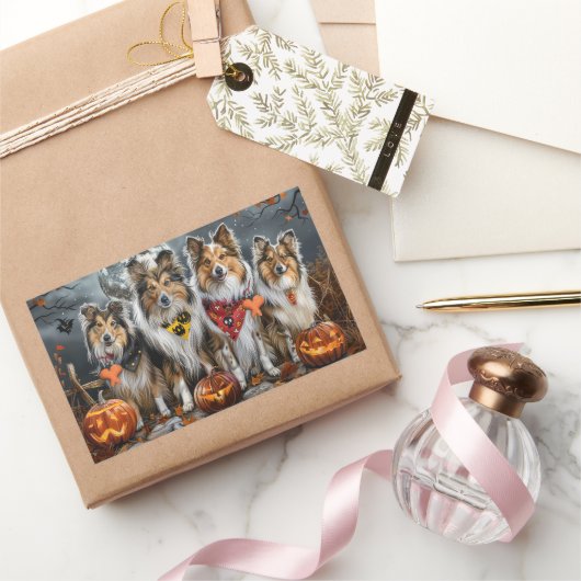 シェットランドシェプドッグハロウィン不気味 長方形シール (ギフト)