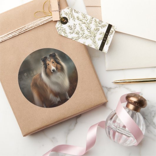 シェットランドシェプドッグハロウィーン怖い ラウンドシール (ギフト)