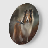 シェットランドシェプドッグハロウィーン怖い ラージ壁時計 (傾斜)