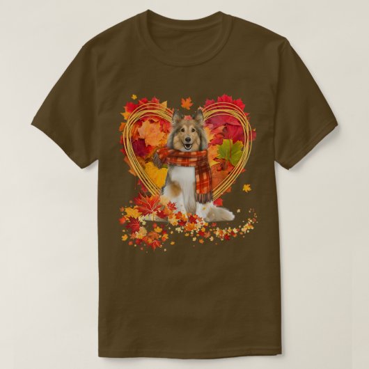 シェットランドシェプドッグハート製紅葉 Tシャツ (デザイン正面)
