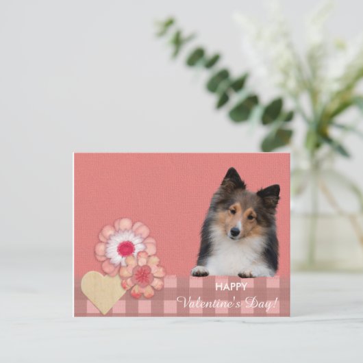 シェットランドシェプドッグバレンタインデーのはがき シーズンポストカード (スタンド正面)